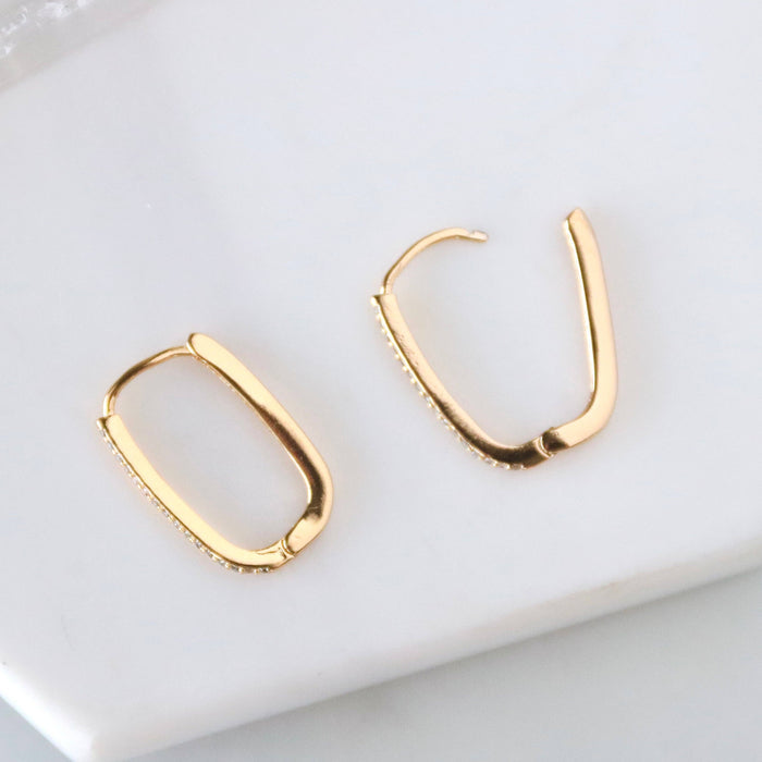 CZ Bar Oval Hoop Earrings