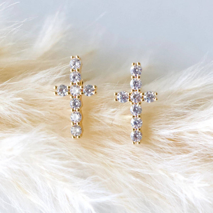 CZ Cross Stud Earrings