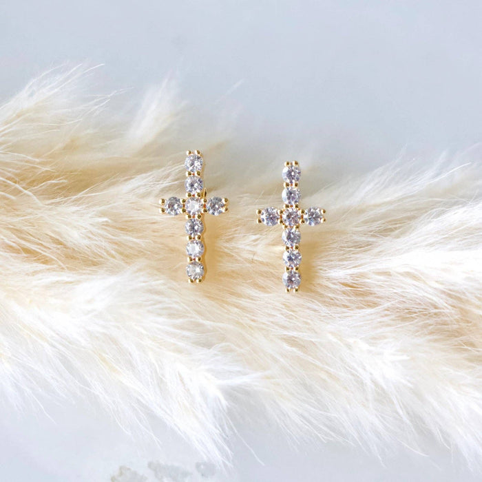CZ Cross Stud Earrings