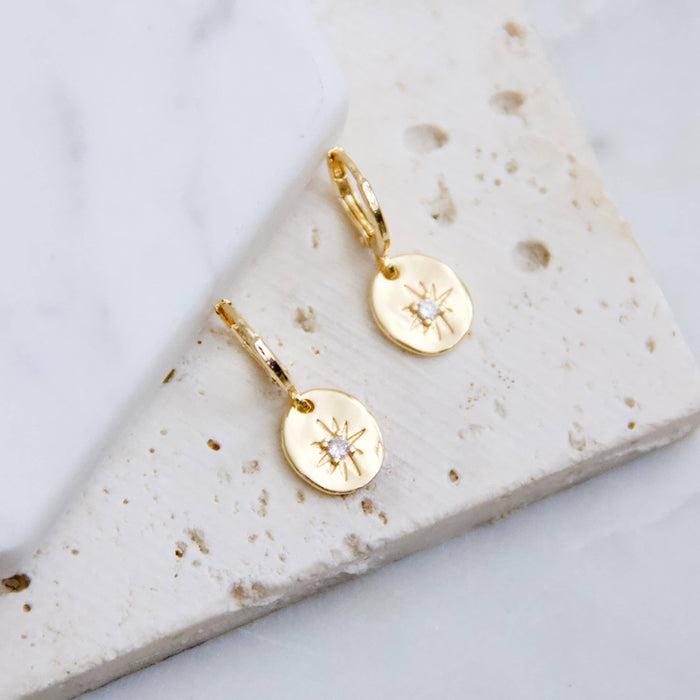 CZ Oval Star Huggie Hoop Earrings