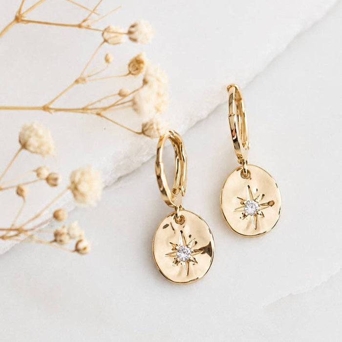 CZ Oval Star Huggie Hoop Earrings