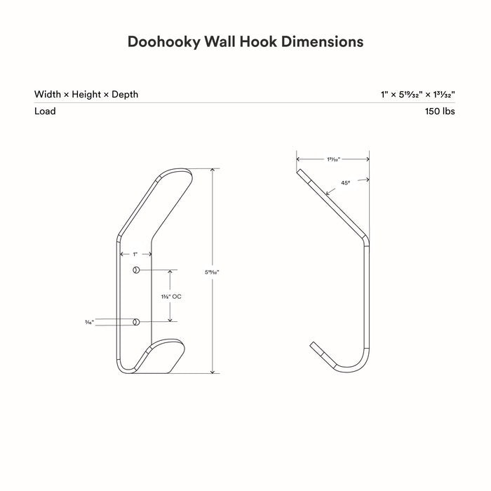 Doohooky Wall Hook in steel with compact minimalist design for sturdy and functional wall hooks and hangers