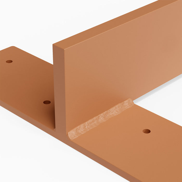 Drake Slimline Countertop Bracket (Powder Coated) in rust color with welded steel construction for floating shelf support