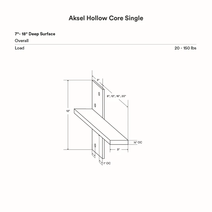 Drake Slimline Countertop Bracket (Powder Coated) dimensional line drawing showing measurements for floating shelf installation.