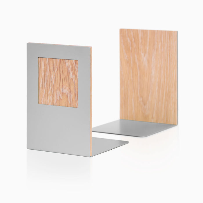 Ellie Square Bookends (Set of Two) in wood and steel with minimalist design for sturdy shelf and book support