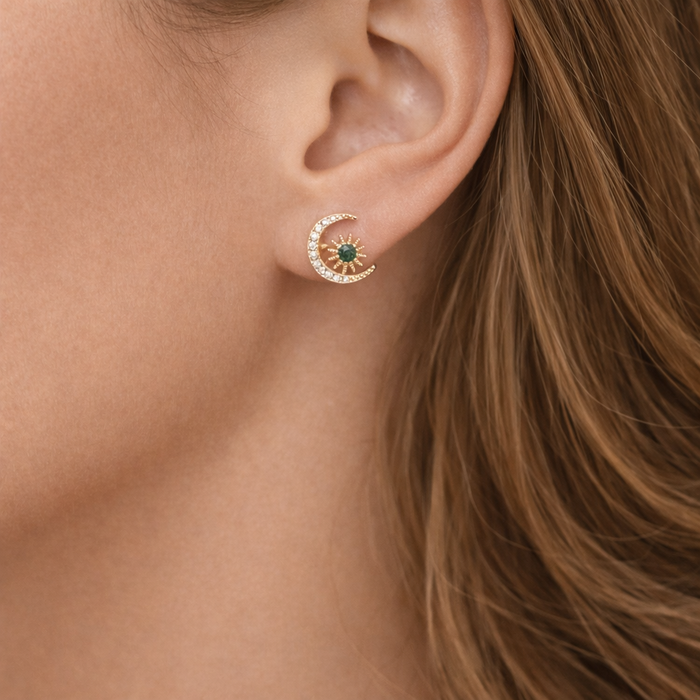 Emerald Green Moon and Star Earrings