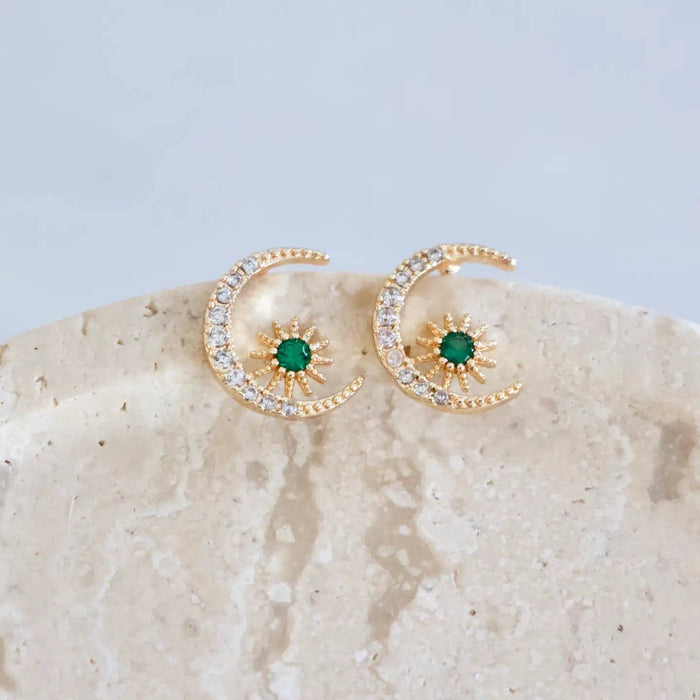 Emerald Green Moon and Star Earrings