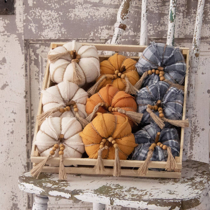 Fabric Pumpkins with Bead Tassel ~ 3 Colors