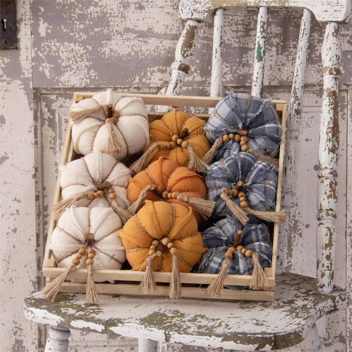 Fabric Pumpkins with Bead Tassel ~ 3 Colors