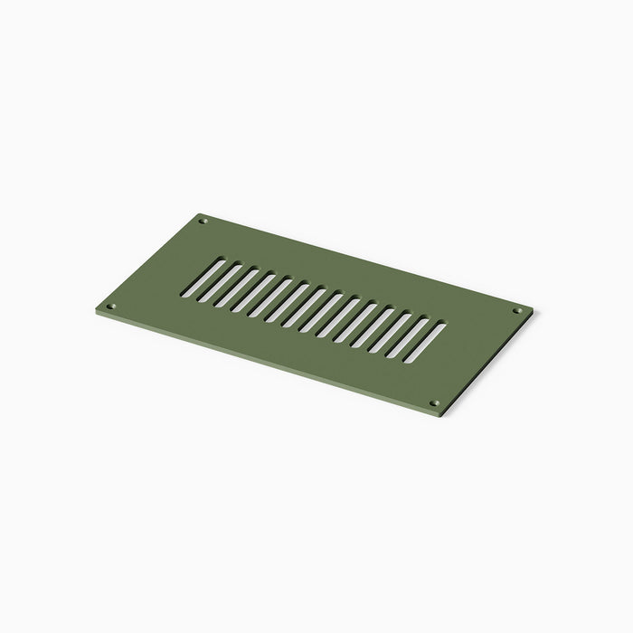 Felix Vent Cover in muted army green steel with modern rectangular slotted design, durable and designed to replace builder-grade vent covers.
