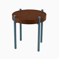 Fern Plant Stand (Walnut) featuring a minimalist round solid hardwood top supported by sleek steel legs, ideal for stylish wall shelves and display ledges.