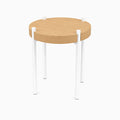Fern Plant Stand (White Oak) featuring a minimalist round white oak top with sturdy white steel legs for functional, stylish plant display.