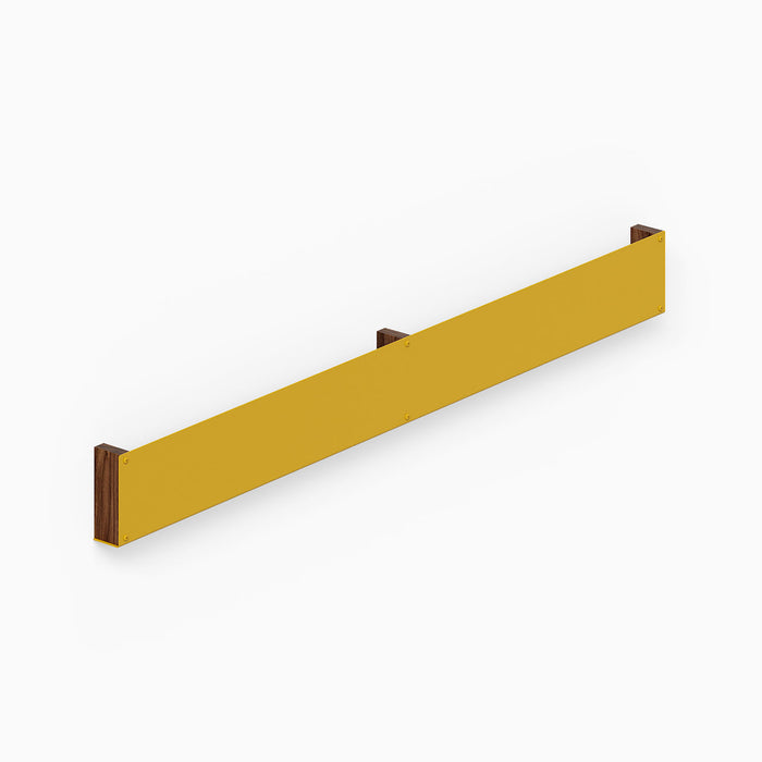 Folio Art Book Display in walnut and yellow designed as a minimalist, functional shelf for organizing and showcasing cherished items.
