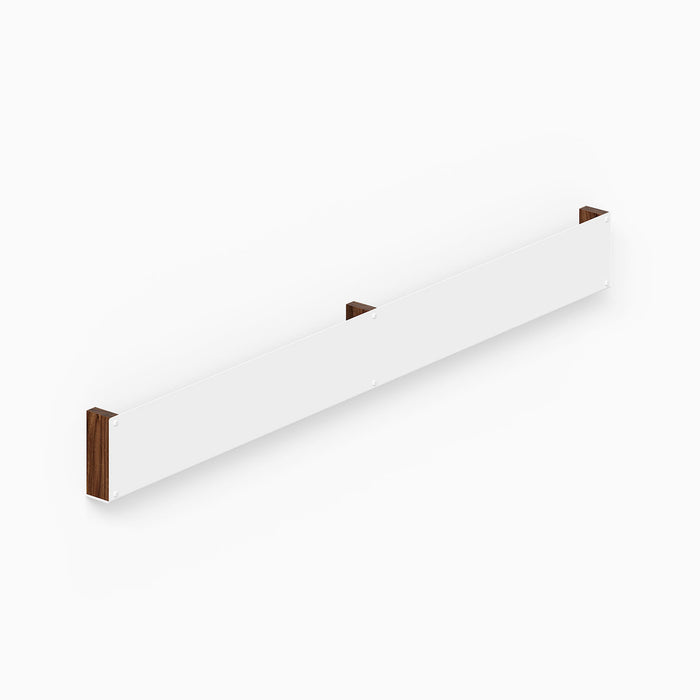 Folio Art Book Display with a minimalist white front panel and walnut wood accents, designed to showcase and organize books elegantly.