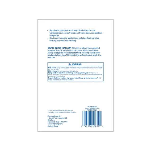 GE Incandescent 125 Watt Soft White BR40 Heat Lamp Bulb 1 Pack