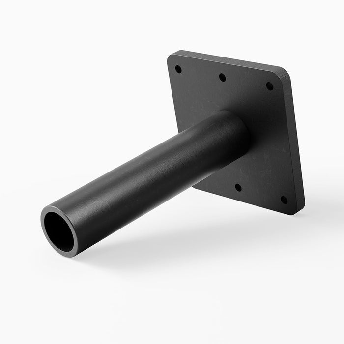 Glenn HD Single Rod Floating Mantel Bracket in matte black solid steel, designed for heavy-duty support of floating mantel shelves and display ledges.