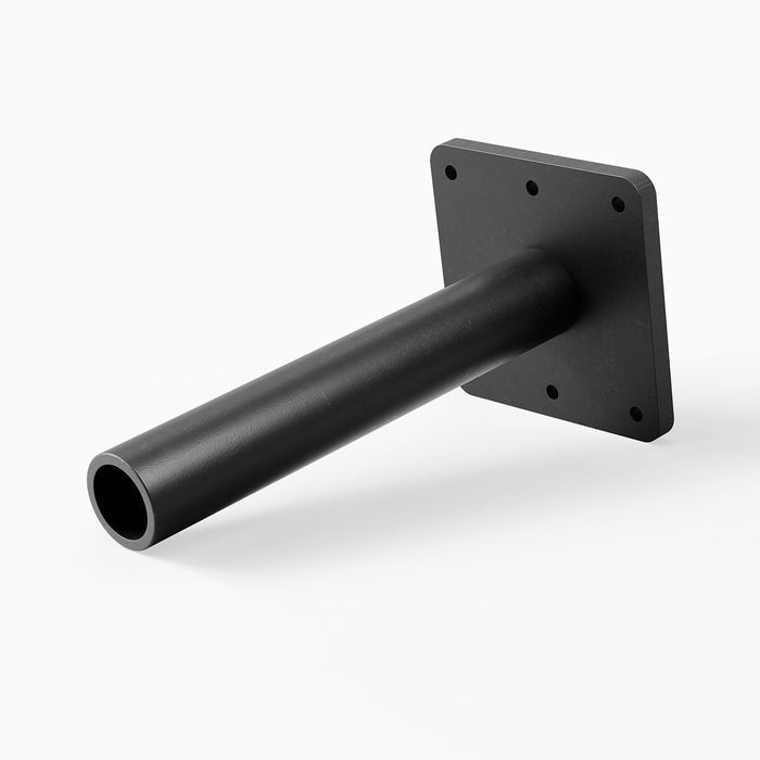 Glenn HD Single Rod Floating Mantel Bracket in solid black steel, designed for heavy-duty support of floating mantel shelves and display ledges.