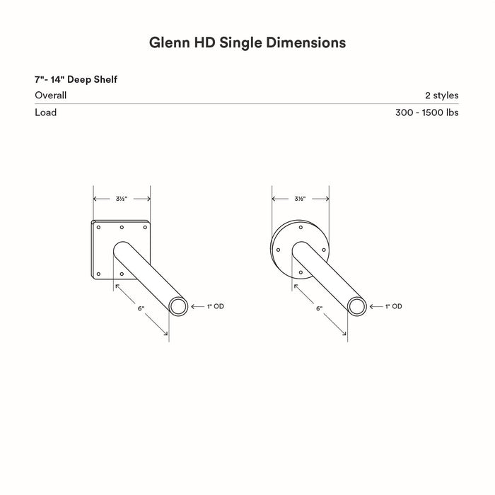 Glenn HD Single Rod Floating Mantel Bracket in steel with robust tubular design for heavy-duty floating mantel hardware