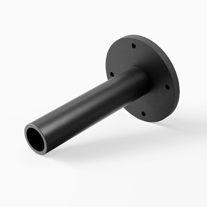 Glenn HD Single Rod Floating Mantel Bracket in solid steel with a matte black finish, designed for heavy-duty support of floating mantel shelves.