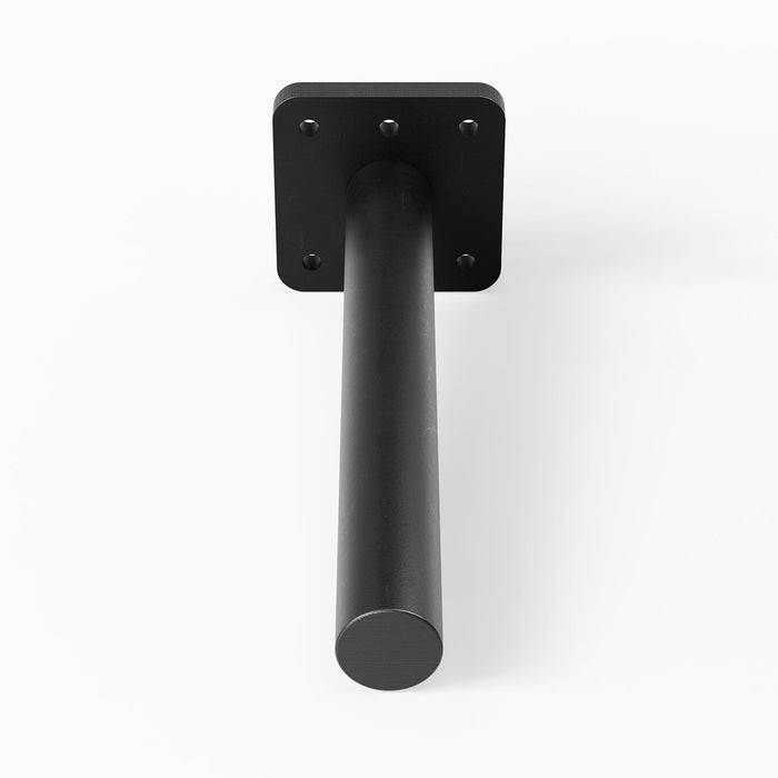 Glenn MD Single Rod Floating Mantel Bracket in matte black steel, engineered for sturdy support of floating mantel shelves and display ledges.