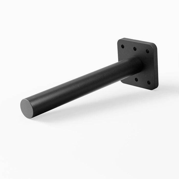 Glenn MD Single Rod Floating Mantel Bracket in matte black solid steel, designed for durable, minimalist support of floating mantel shelves and display ledges.