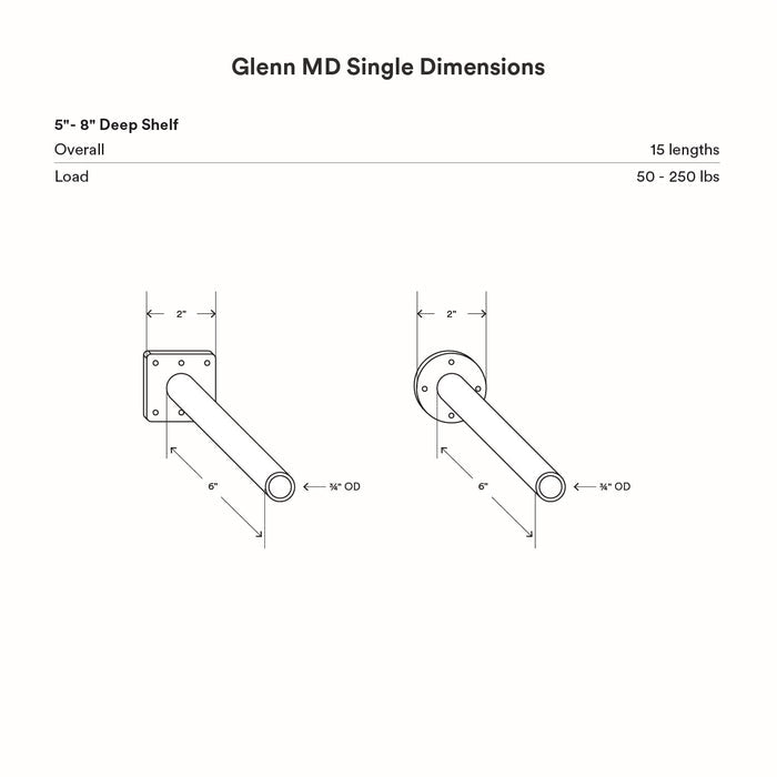Glenn MD Single Rod Floating Mantel Bracket with precise 6-inch tubular steel rod for sturdy floating shelf hardware and mantel support