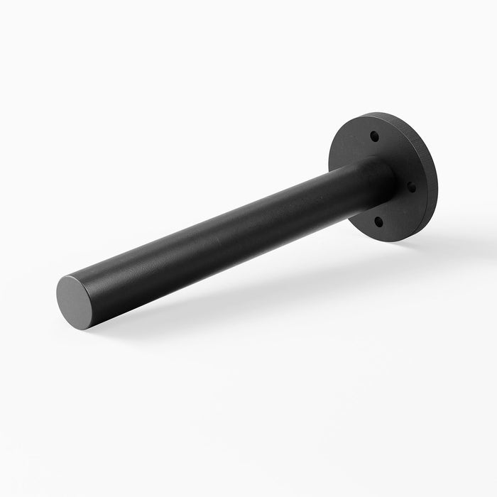 Glenn MD Single Rod Floating Mantel Bracket in matte black solid steel, crafted for reliable support of floating shelves and display ledges.