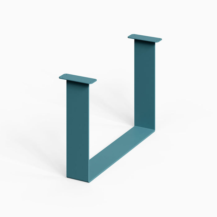 Minimalist steel support frame in muted blue for modern tables featuring Good Point Coffee Table Legs (Two Legs), durable and American-made.