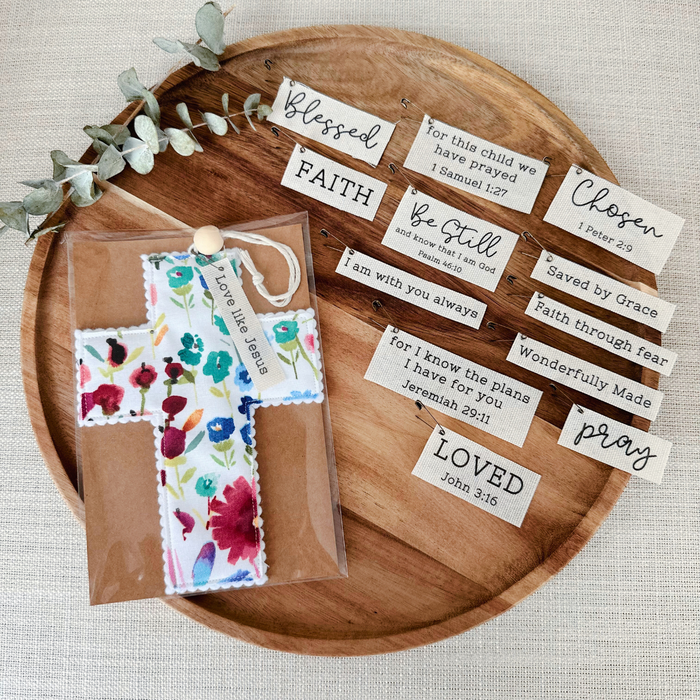 Handmade Watercolor Floral Fabric Cross - 2 Styles