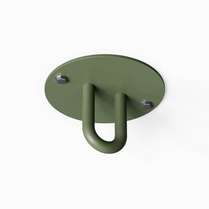 Minimalist olive green Hang On Ceiling Hook with a smooth finish and sturdy metal construction designed for functional wall hooks and organizers.