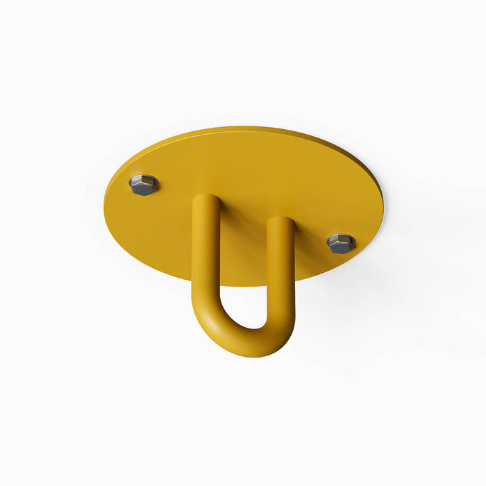 Minimalist honey mustard yellow Hang On Ceiling Hook with a durable metal U-shaped design and two secure mounting bolts, perfect for organized wall displays.