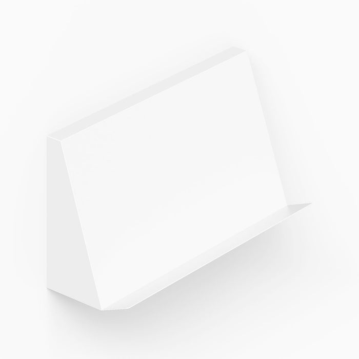 Minimalist white Issue Book + Magazine Wall Display with angled front ledge for organizing and displaying books or magazines, designed for functional wall organization.