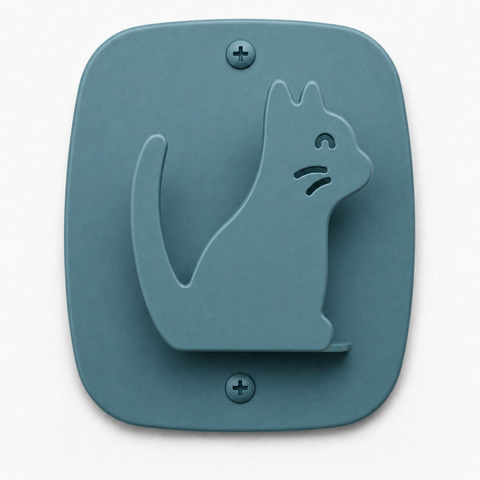 Blue minimalist Kiddo Hooks wall hook shaped like a cat, made from durable materials perfect for organizing children's spaces.