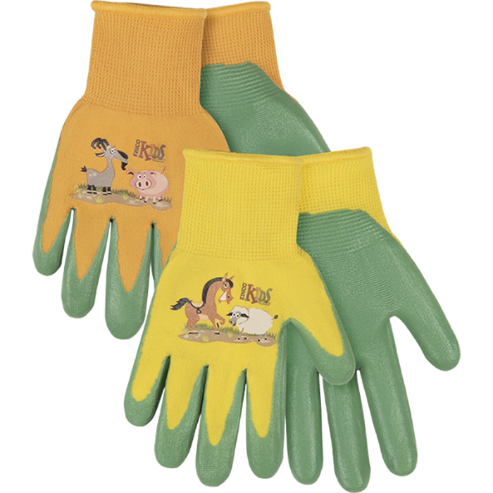 Kinco Kids' Farm Friends™ Nylon Knit Shell & Foam Nitrile Palm Gloves