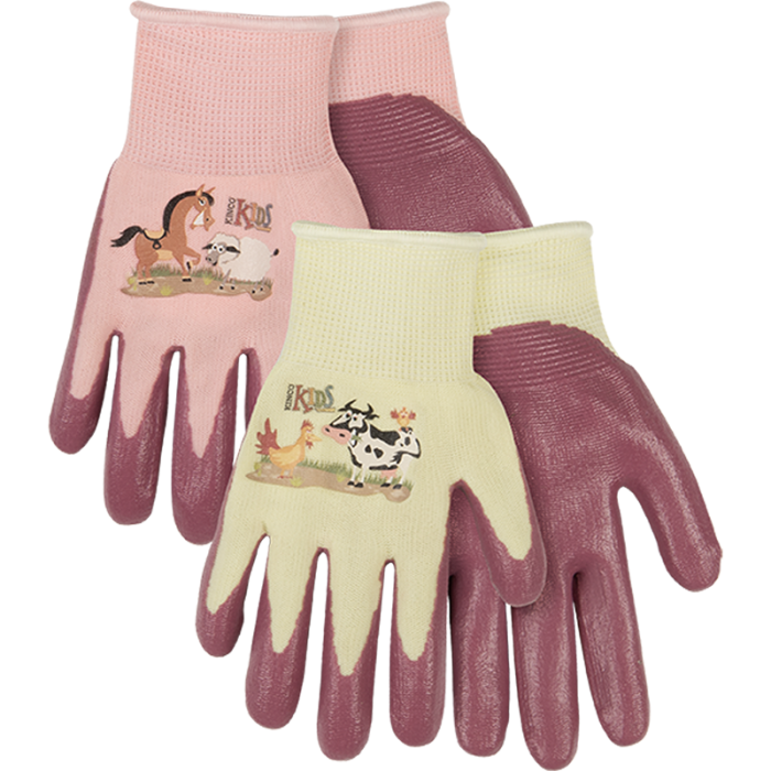 Kinco Kids' Farm Friends™ Nylon Knit Shell & Foam Nitrile Palm Gloves