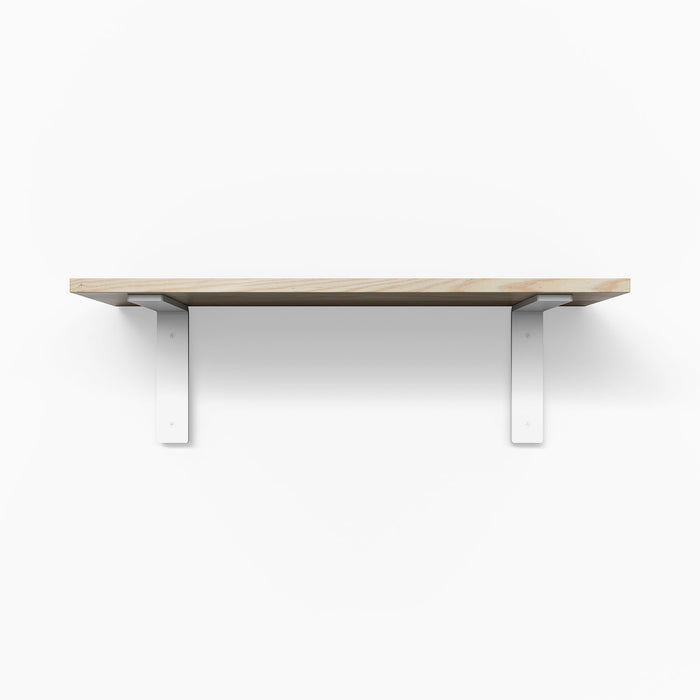 Leif Alder Wall Shelf with satin clear finish alder wood and white metal floating shelf brackets for minimalist display