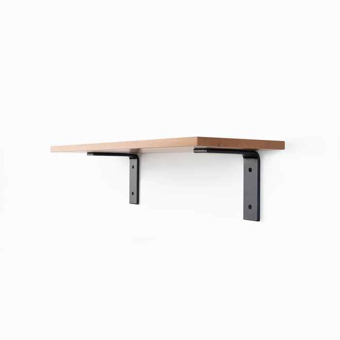 Leif Cherry Wall Shelf with rich cherry wood and matte black metal bracket for sleek floating wall display