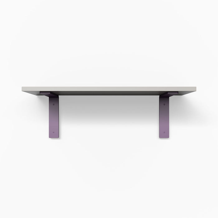 Leif Concretey Wall Shelf with solid alder wood and muted purple metal L brackets for minimalist wall display and organization
