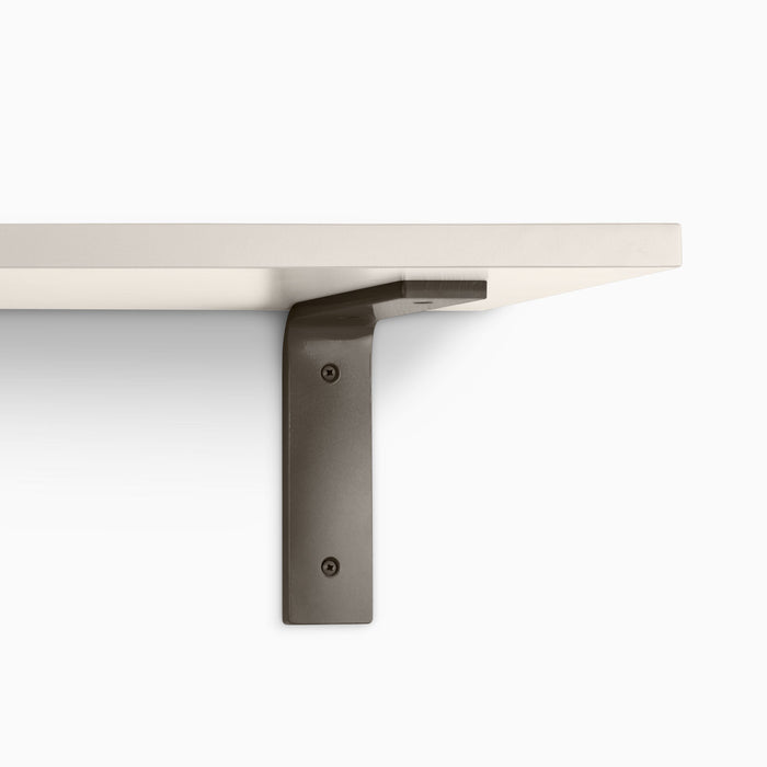 Leif Concretey Wall Shelf featuring satin clear alder wood and matte dark metal L bracket for durable wall display and organization