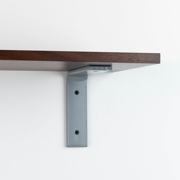 Leif Dutch Mocha Wall Shelf with satin clear alder wood and smooth grey metal L bracket for sturdy wall display