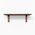 Leif Espresso Rustic Wall Shelf with solid alder wood and wide red metal L brackets for sturdy floating shelf display