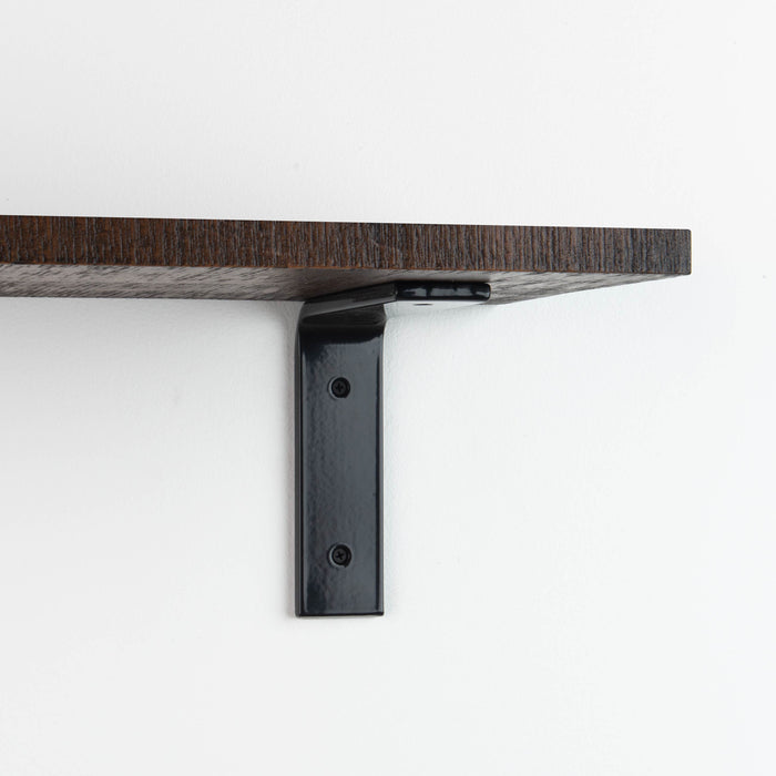 Leif Espresso Rustic Wall Shelf with solid alder wood and matte black metal L bracket for sturdy floating shelf support