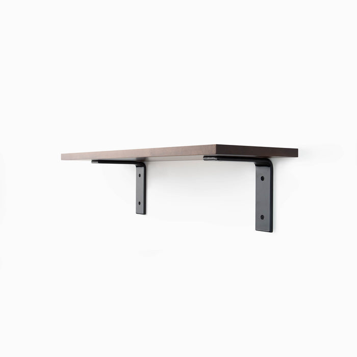 Leif Espresso Wall Shelf with solid alder wood and matte black metal brackets for minimalist wall shelf display