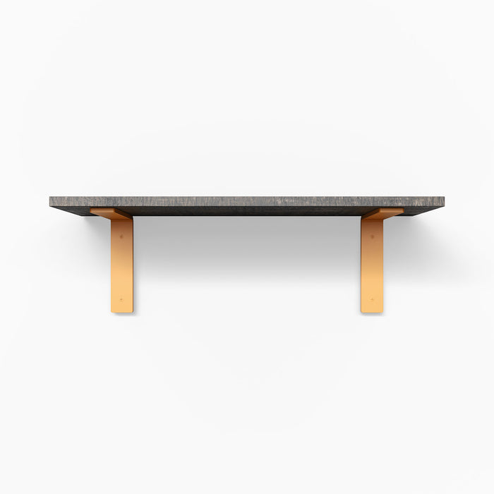 Leif Hatch Grey Rustic Wall Shelf with satin clear alder wood and warm orange metal brackets for durable display ledge