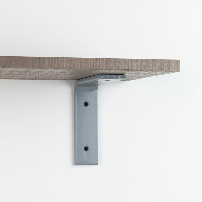 Leif Hatch Grey Rustic Wall Shelf with satin clear alder wood and wide grey metal L bracket for sturdy wall display