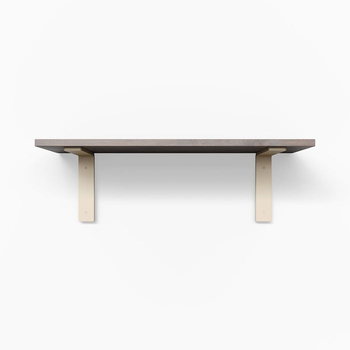 Leif Hatch Grey Wall Shelf with satin clear alder wood and wide rust-resistant metal brackets for sturdy display