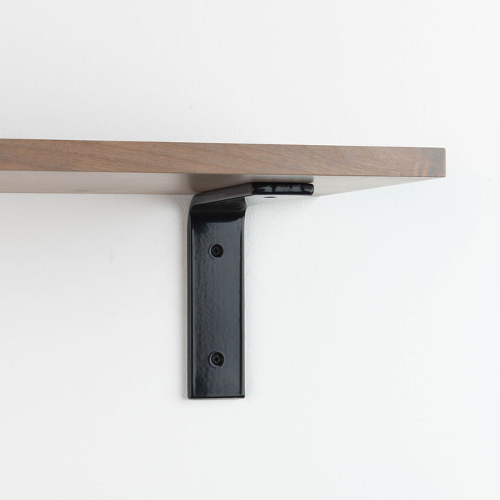 Leif Hatch Grey Wall Shelf with satin clear alder wood and sleek black metal L brackets for sturdy wall display