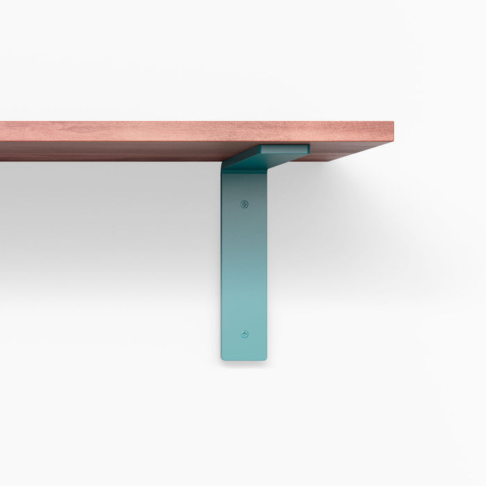 Clearance — Leif Brackets 9" x 9" in steely blue metal supporting wood floating shelf hardware for wall display