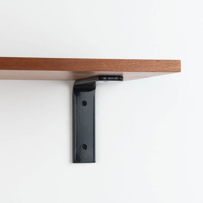 Leif Mahogany Wall Shelf with rich mahogany glue-up and durable matte black metal floating shelf bracket