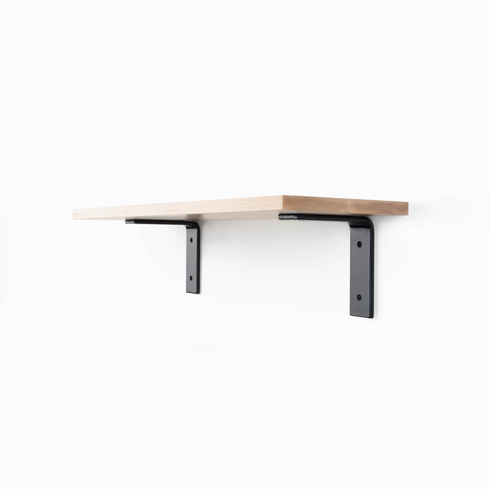Leif Maple Wall Shelf with smooth maple wood and matte black metal L brackets for minimalist wall shelf display